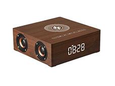 Alarm Clock Time Wireless Charger Vintage Wooden Four-Horn Wireless Bluetooth Speaker